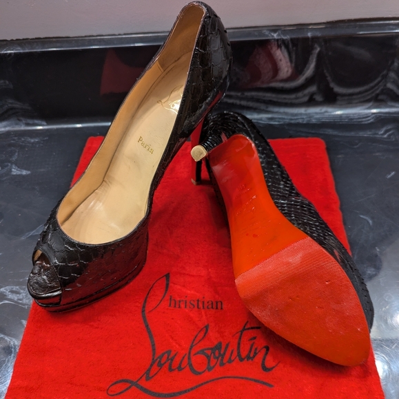 Black snake skin peek toe size 10 Red Bottom - Picture 4 of 17